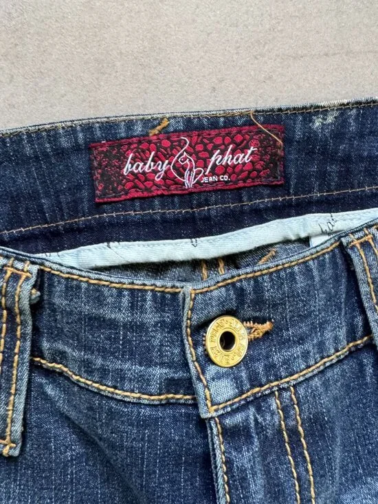 Baby Phat Y2K Jeans Size 1 Dark Wash Low Rise Cat Logo NWT - Picture 3 of 16